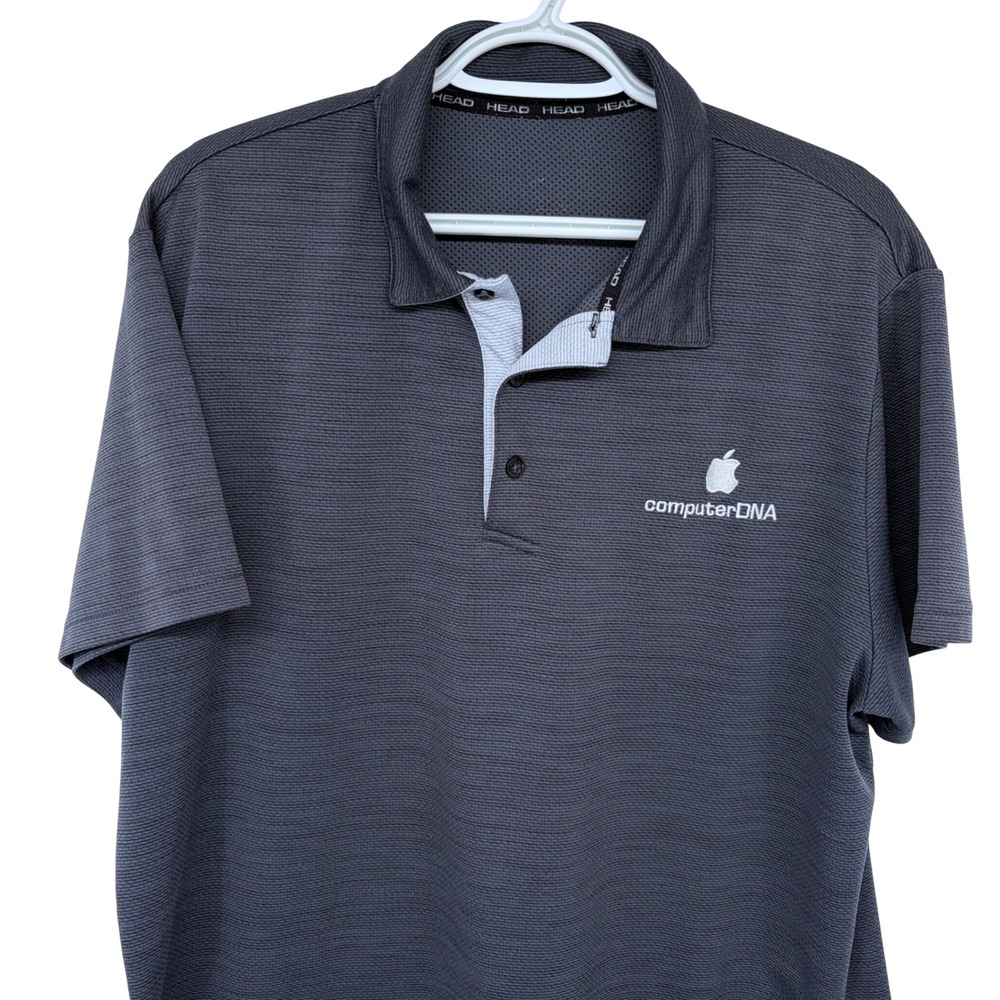 HEAD Apple Computer DNA Polo Shirt Mens XL Gray Technology Athletic Embroidered‎